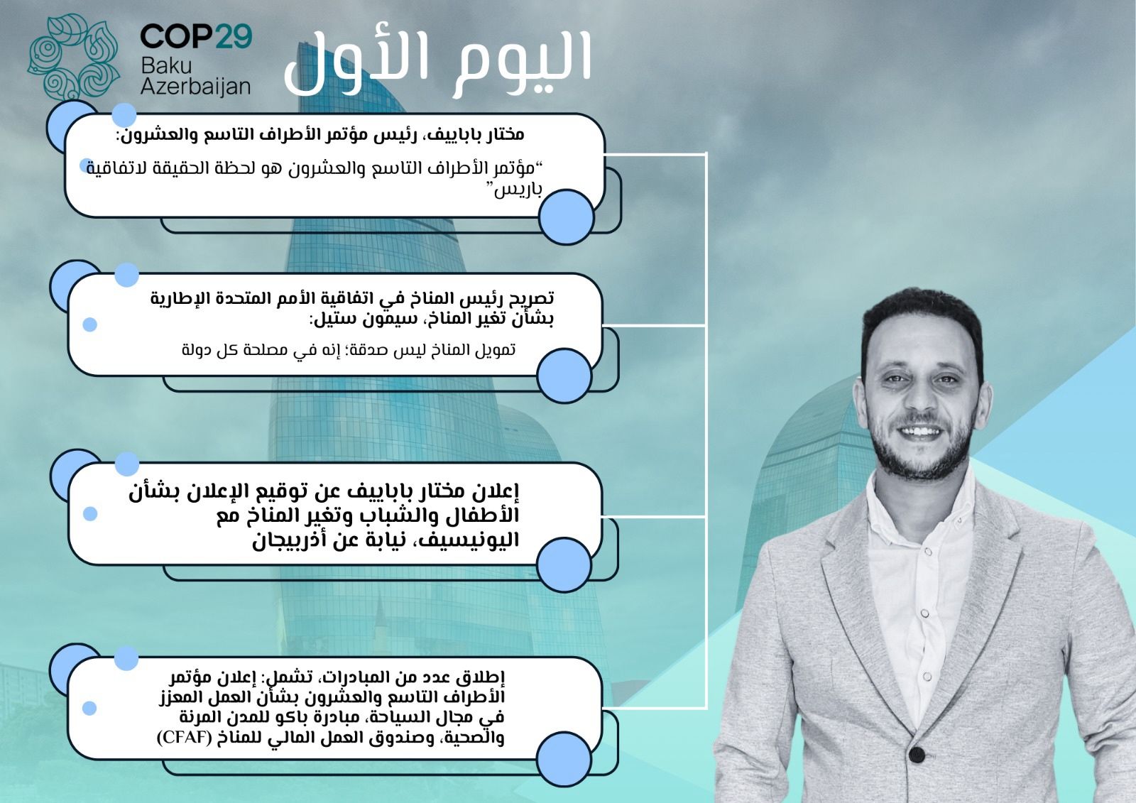 أبرز أحداث اليوم الأول من مؤتمر المناخ COP 29 - دعوة للعمل